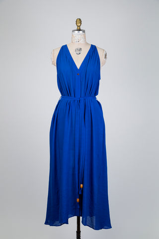 Robe chemisier bleu cobalt à nouer (14/18)