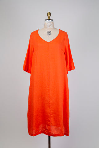 Robe midi ample orange en lin (M)