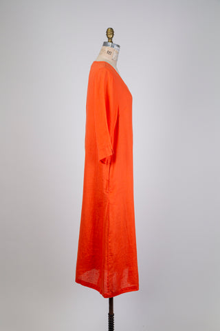 Robe midi ample orange en lin (M)
