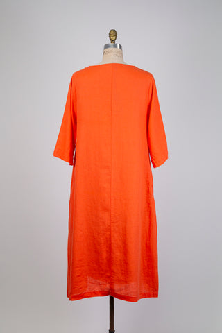 Robe midi ample orange en lin (M)