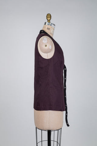 Aubergine-colored linen techno jacket with decorative eyelets (S to L)