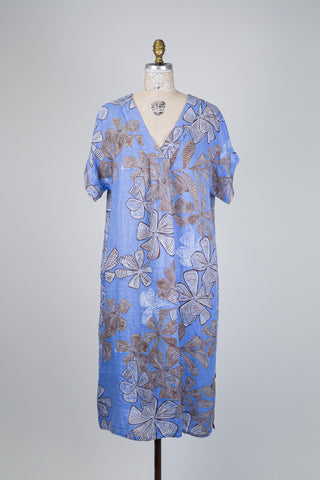 Blue tropical foliage dress (OS)