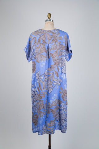Robe bleue à feuillage tropical (TU)