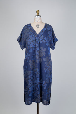 Robe bleue denim à feuillage tropical (TU)