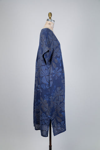 Robe bleue denim à feuillage tropical (TU)
