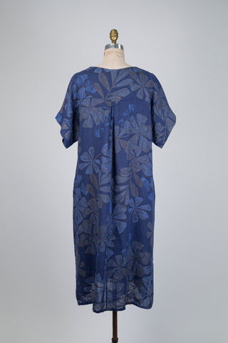 Robe bleue denim à feuillage tropical (TU)