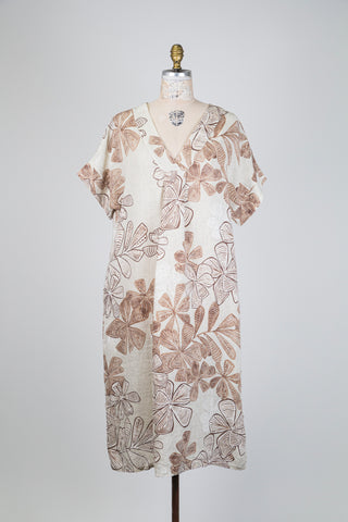 Robe beige à feuillage tropical (TU)