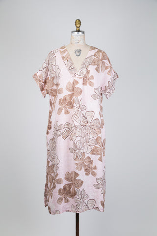 Pale pink dress with tropical foliage (OS)