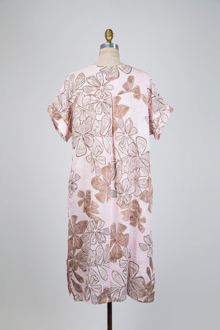 Pale pink dress with tropical foliage (OS)