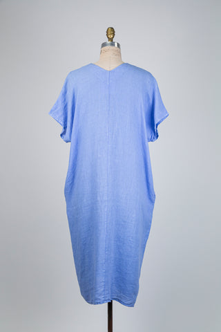 Robe midi en lin bleu (M)