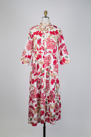 Robe florale rouge à volants étagés (L)