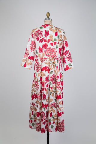 Robe florale rouge à volants étagés (L)