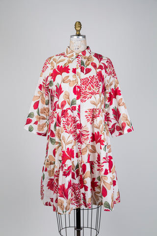 Robe florale rouge à volants étagés (L)