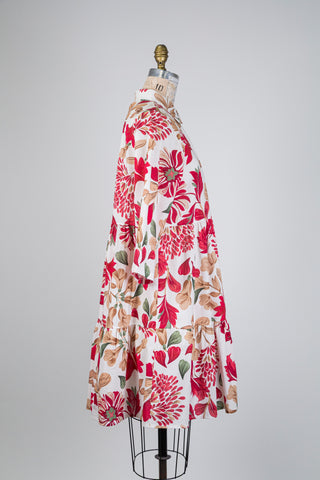 Robe florale rouge à volants étagés (L)