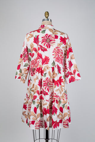 Robe florale rouge à volants étagés (L)
