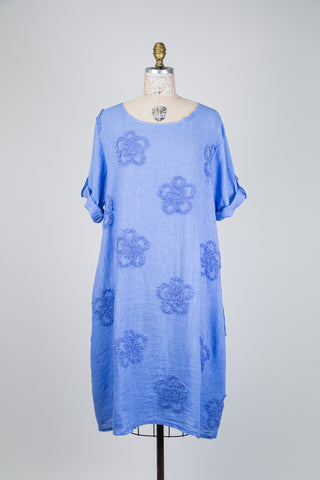 Robe midi bleue à relief floral (L/XL)