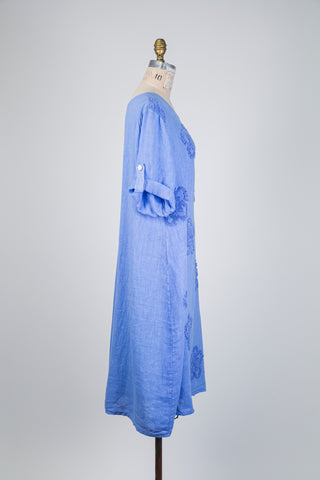 Robe midi bleue à relief floral (L/XL)