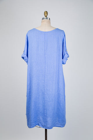 Robe midi bleue à relief floral (L/XL)