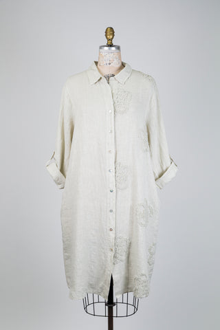 Robe chemisier beige à relief floral (S/M à L/XL)