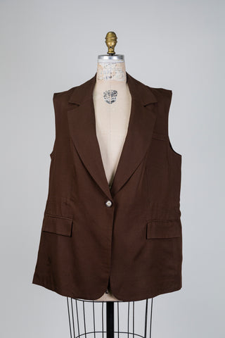 Blazer brun sans manches à large revers (14/16)