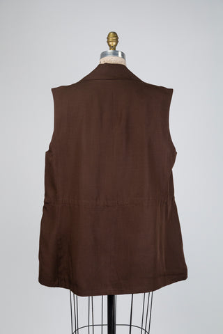Blazer brun sans manches à large revers (14/16)