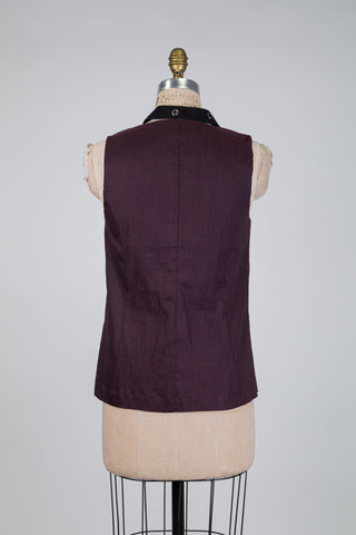 Aubergine-colored linen techno jacket with decorative eyelets (S to L)