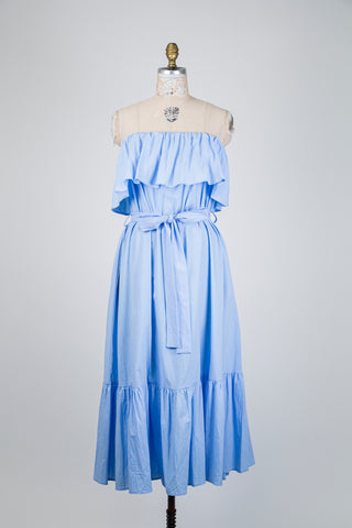 Blue ruffled strapless dress (12/14)