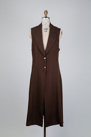 Blazer long brun chocolat sans manches (14/16)