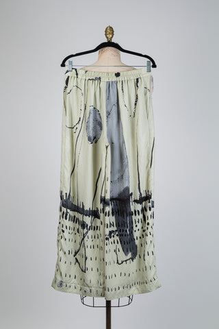 Pantalon vert sauge à imprimé abstrait noir (M)