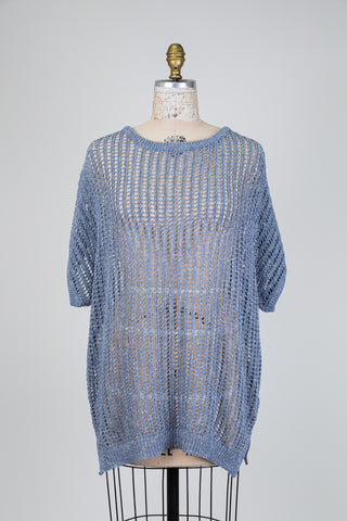 Chandail bleu en maille ajourée scintillante (14/18)