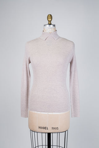Beige heathered extra-fine ribbed wool sweater (M)
