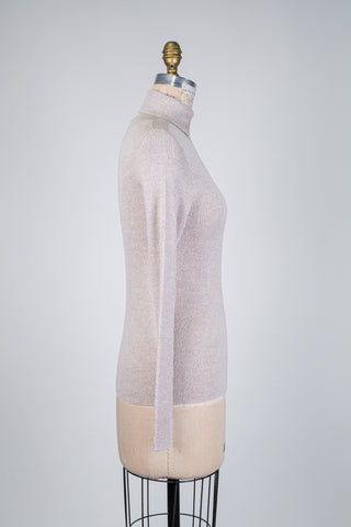 Beige heathered extra-fine ribbed wool sweater (M)