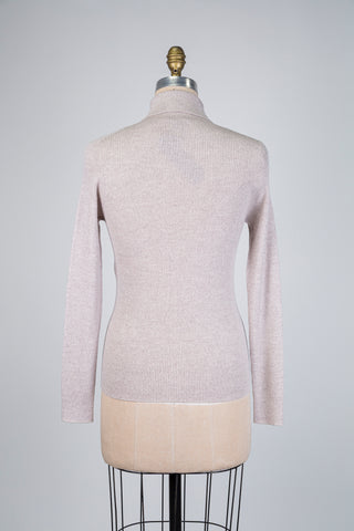 Beige heathered extra-fine ribbed wool sweater (M)