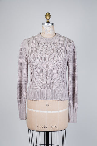 Grey pure cable-knit wool sweater (2)