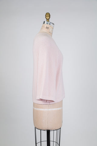 Chandail en cachemire rose mailles perlées (6)