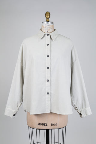 Chemisier en velours milleraies blanc azuré (M)