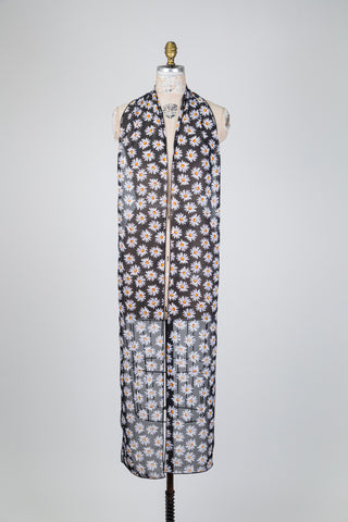 Sheer black daisy scarf (XXL - 2 sizes)
