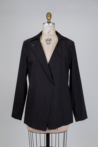 Blazer noir en lin techno à oeillets déco (XS-S-M-L)