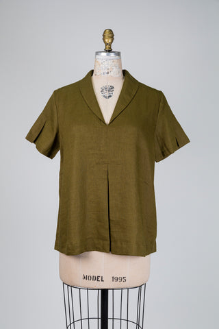 Blouse en lin vert mousse (S+)