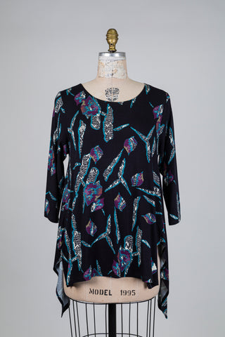 Tunique trapèze noire tribal abstrait (S)