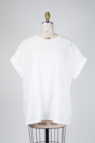White dual-fabric trapeze T-shirt (S to XL)