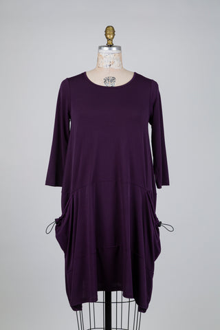 Plum dress with drawstring pockets (S)