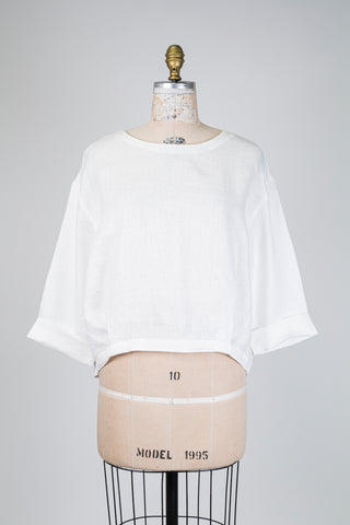 White asymmetrical linen blouse (S+L)