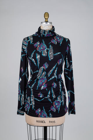 Black abstract tribal turtleneck tunic (S)