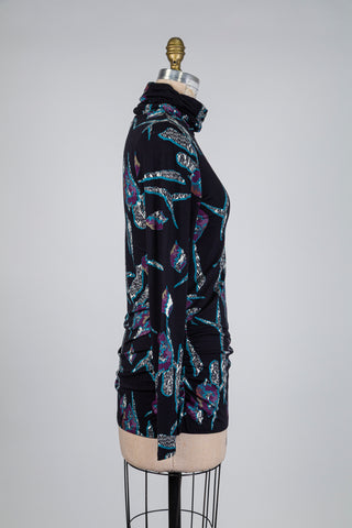 Black abstract tribal turtleneck tunic (S)