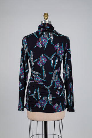 Black abstract tribal turtleneck tunic (S)