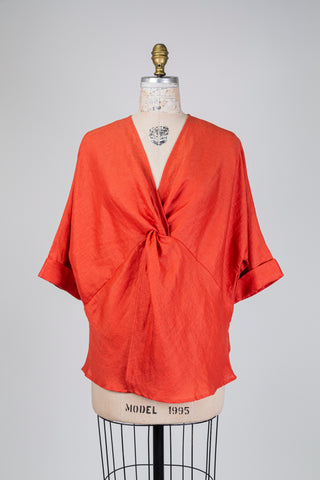 Blouse terracotta à col torsadé (S/M+)