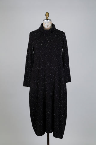 Black turtleneck dress with ballet snowflake print (S)