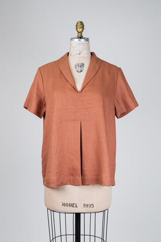 Cinnamon Brown Linen Blouse (S+L)