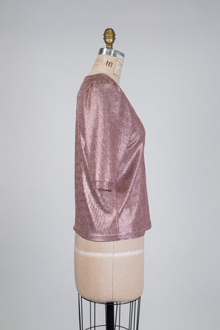 Chandail rose métallique à manches bouffantes (6)